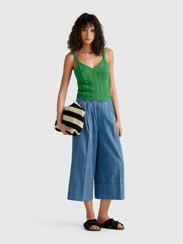Jean large avec revers Femme