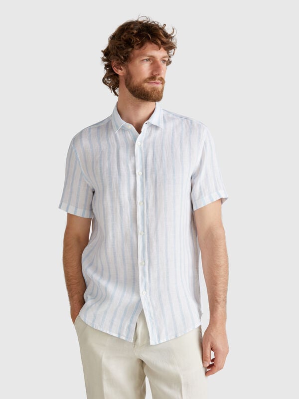 Chemise à manches courtes en pur lin Homme