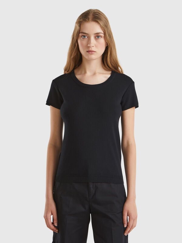 Pull noir à manches courtes Femme