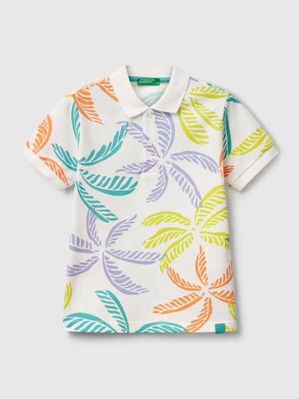 Polo blanc à imprimé tropical Garçon