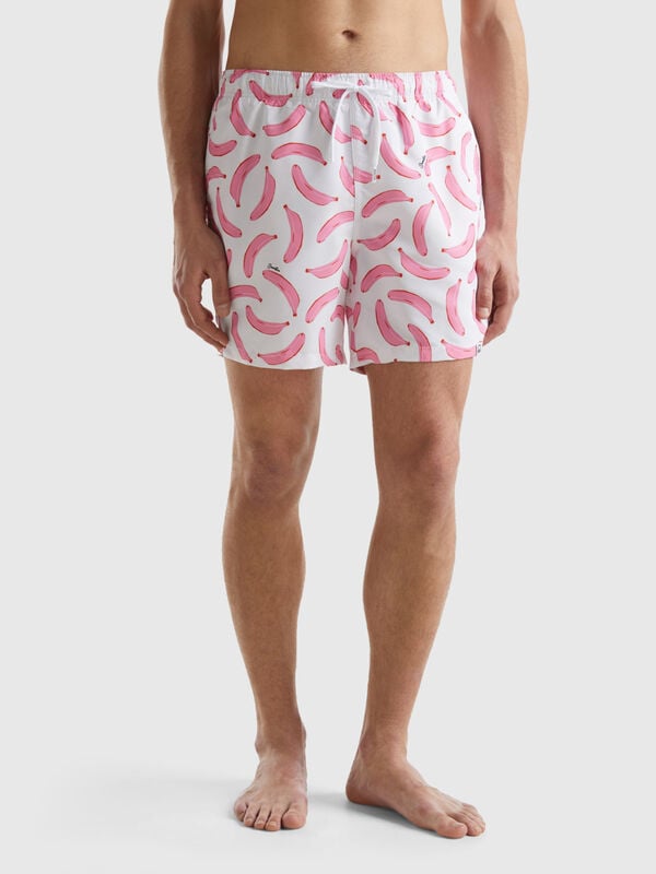 Boxer de bain blanc à motif banane Homme