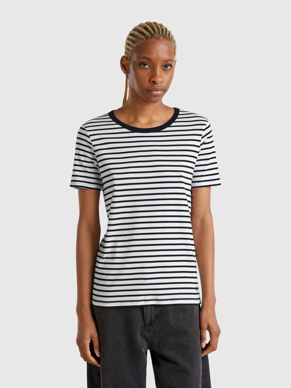 T-shirt rayé à col rond Femme