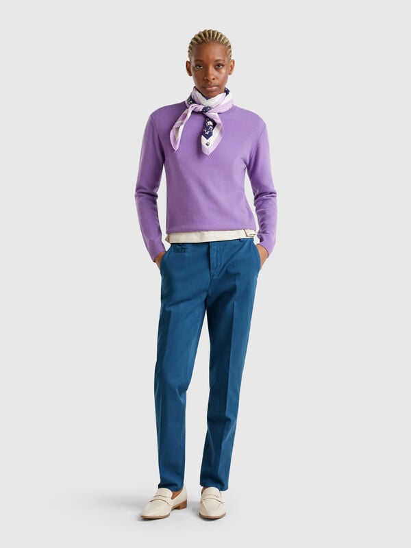 Chino slim bleu avio en coton Femme