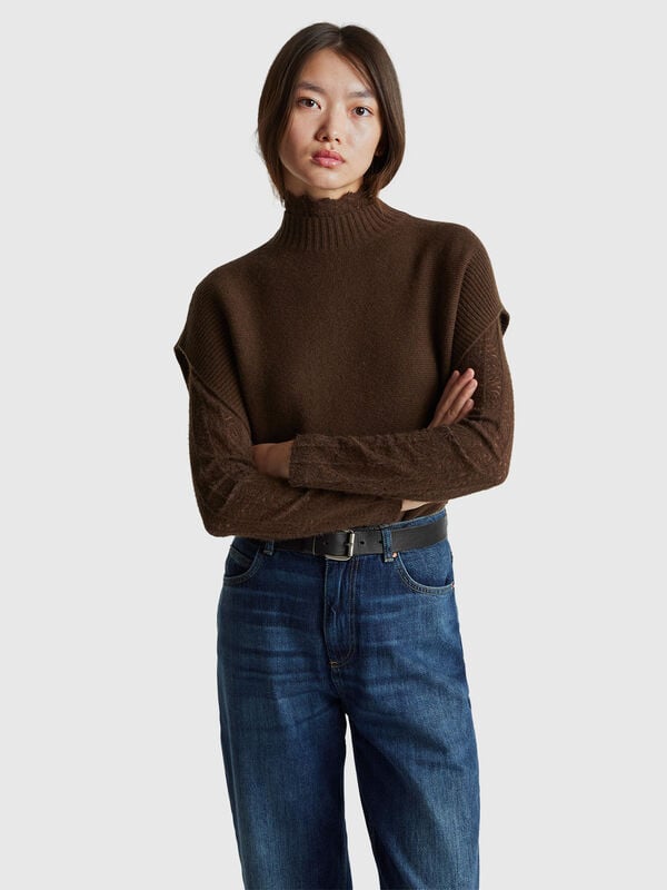 Gilet col roulé en laine mélangée Femme