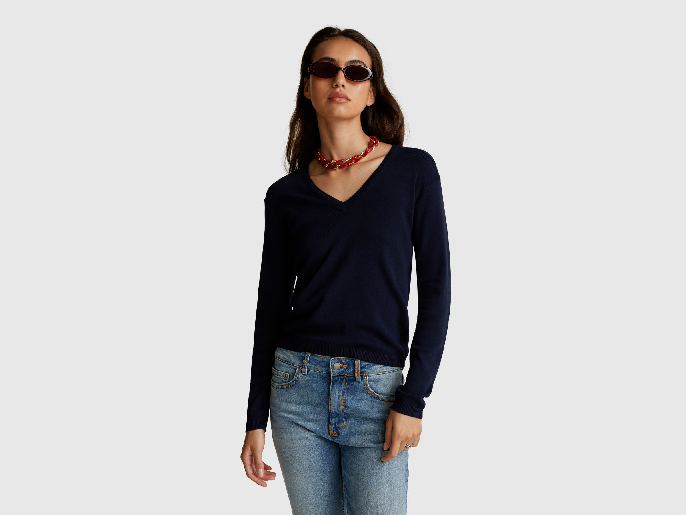 V NECK SWEATER L/S Femme image number 0