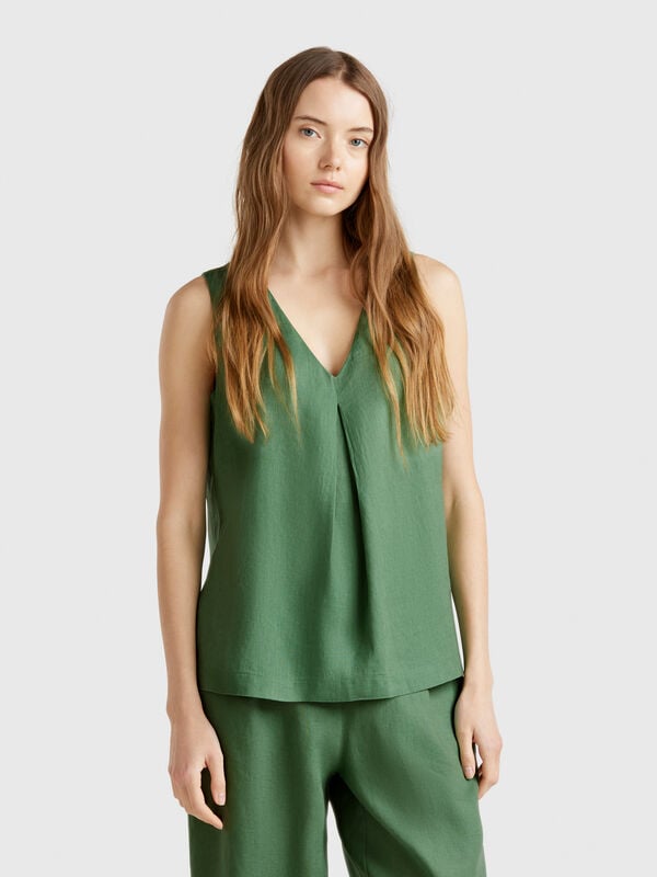Blouse sans manches en pur lin Femme