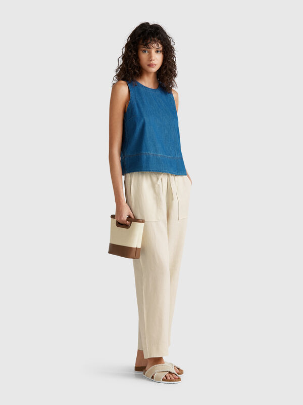 Pantalon pur lin avec élastique Femme