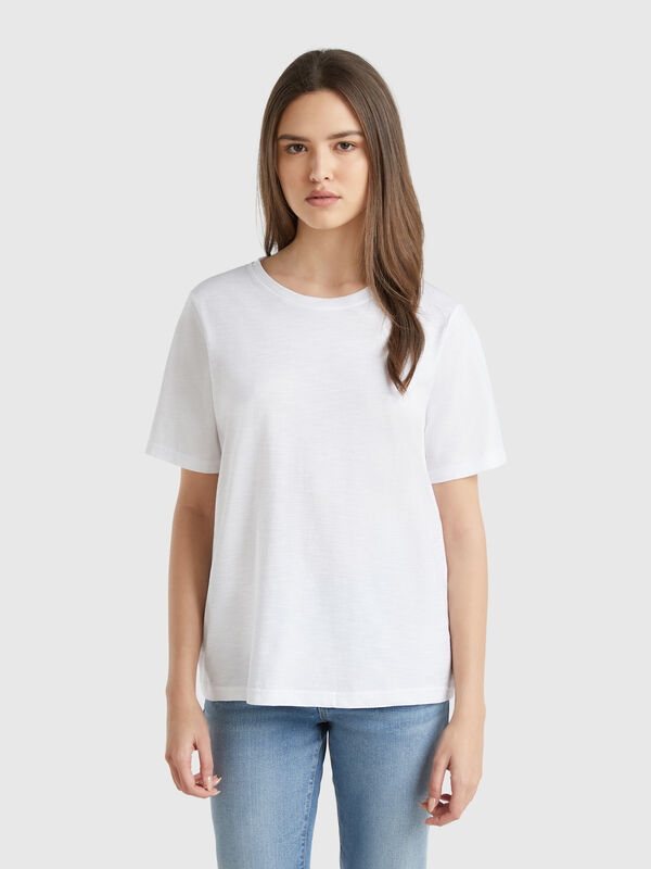 T-shirt à col rond en coton flammé Femme