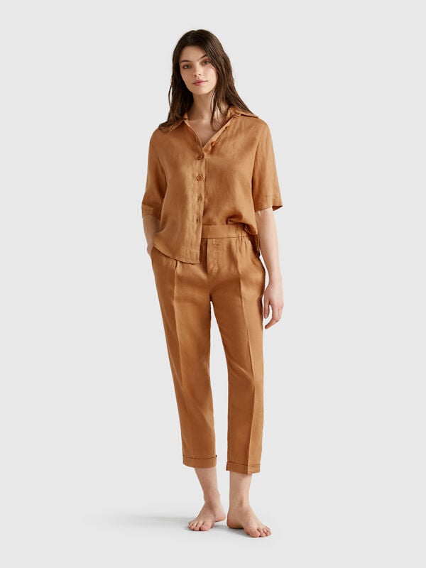 Pantalon court en 100% lin Femme