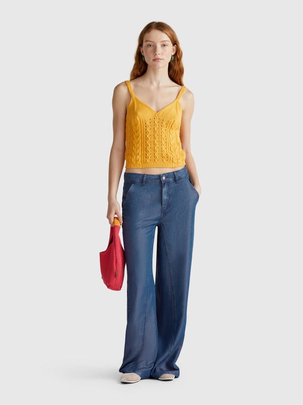 Pantalon large en chambray Femme