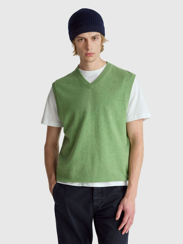 Gilet vert clair mélangé en pure laine mérinos Homme