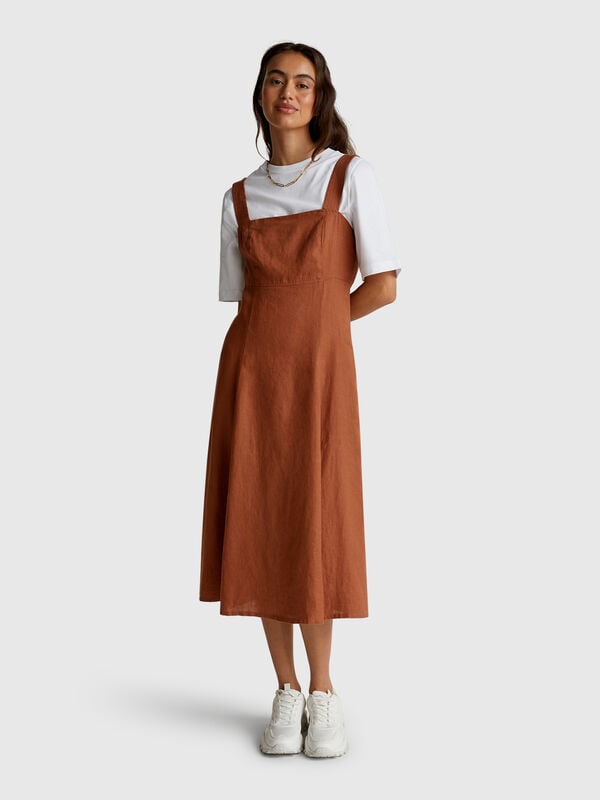 Robe à encolure carrée en pur lin Femme