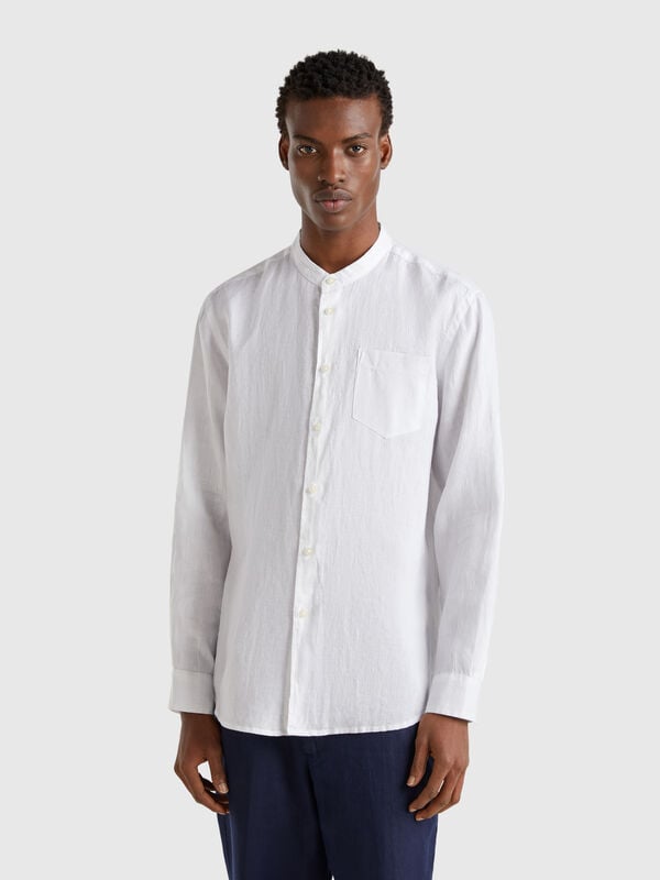 Chemise en lin à col mao Homme