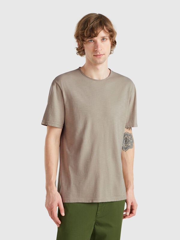 T-shirt vert sauge en coton flammé Homme