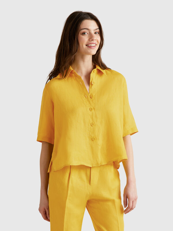 Chemise courte en pur lin Femme