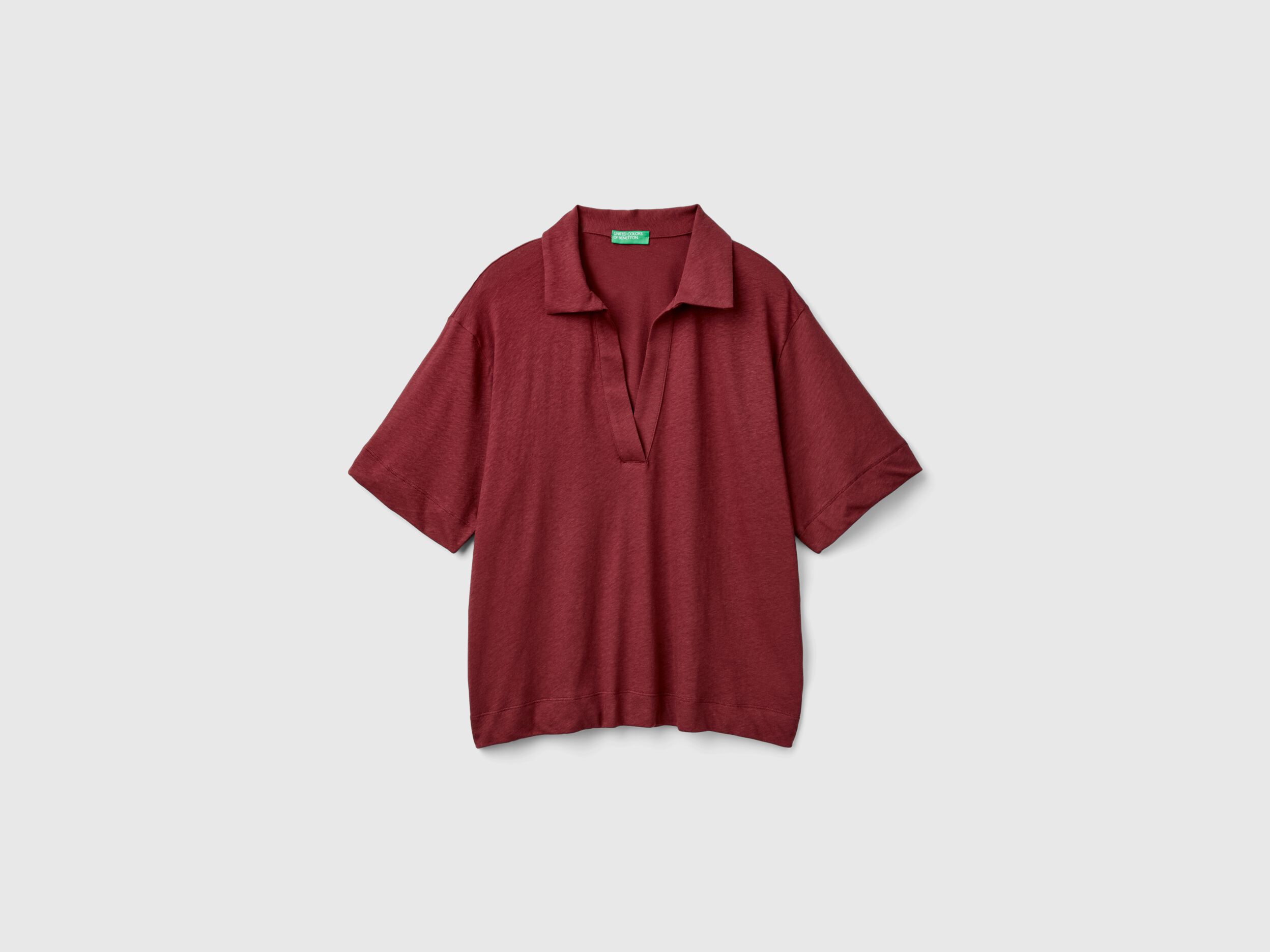 Polo en melange de lin et de coton Bordeaux Benetton