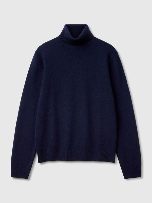 Pull col roulé bleu foncé en pure laine mérinos Femme