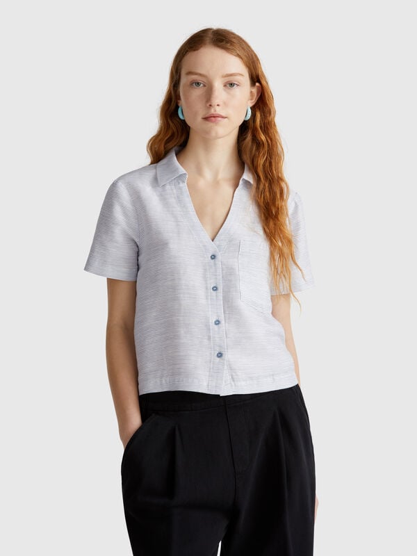 Chemise rayée en lin mélangé Femme