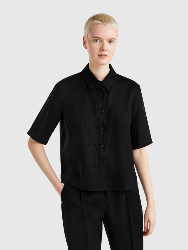 Chemise courte en pur lin Femme