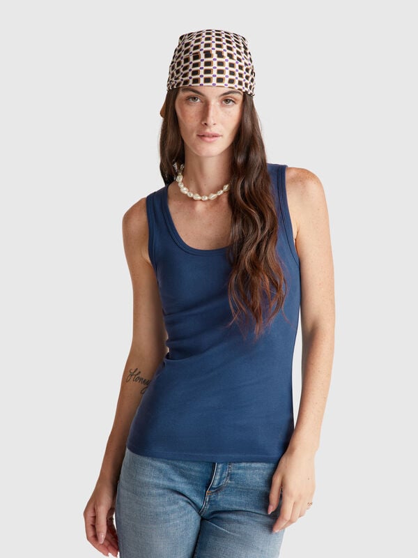 Débardeur bleu air force en pur coton Femme