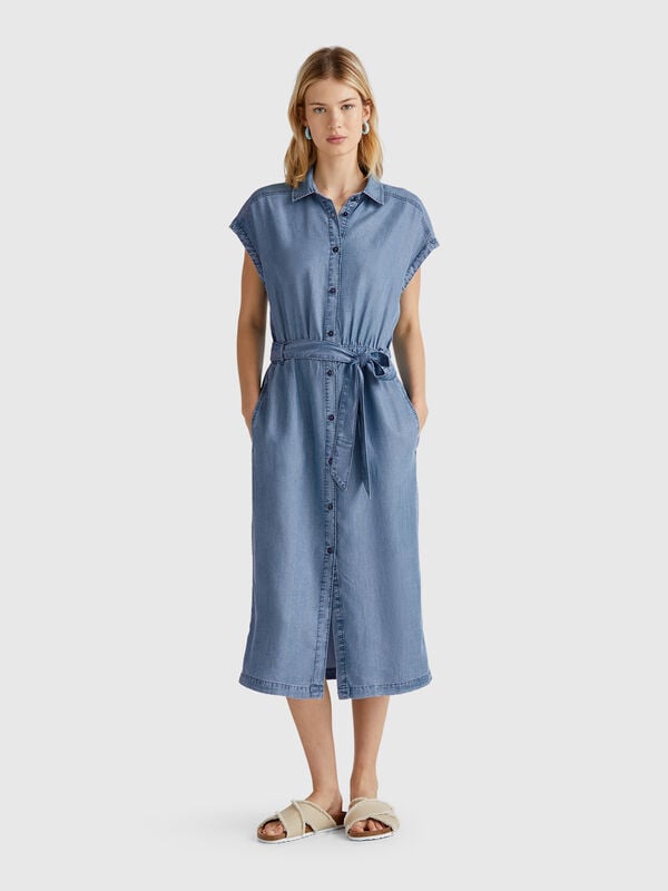 Robe chemise en chambray avec ceinture Femme