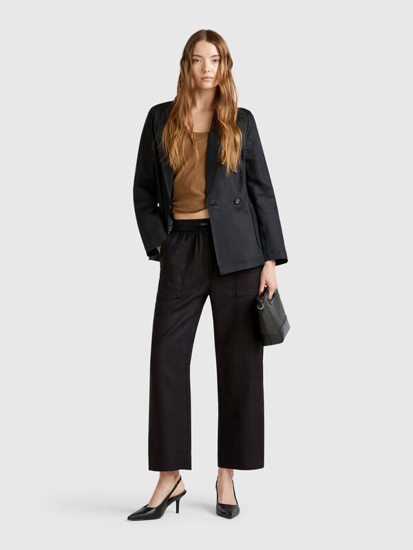 Pantalon pur lin avec élastique Femme