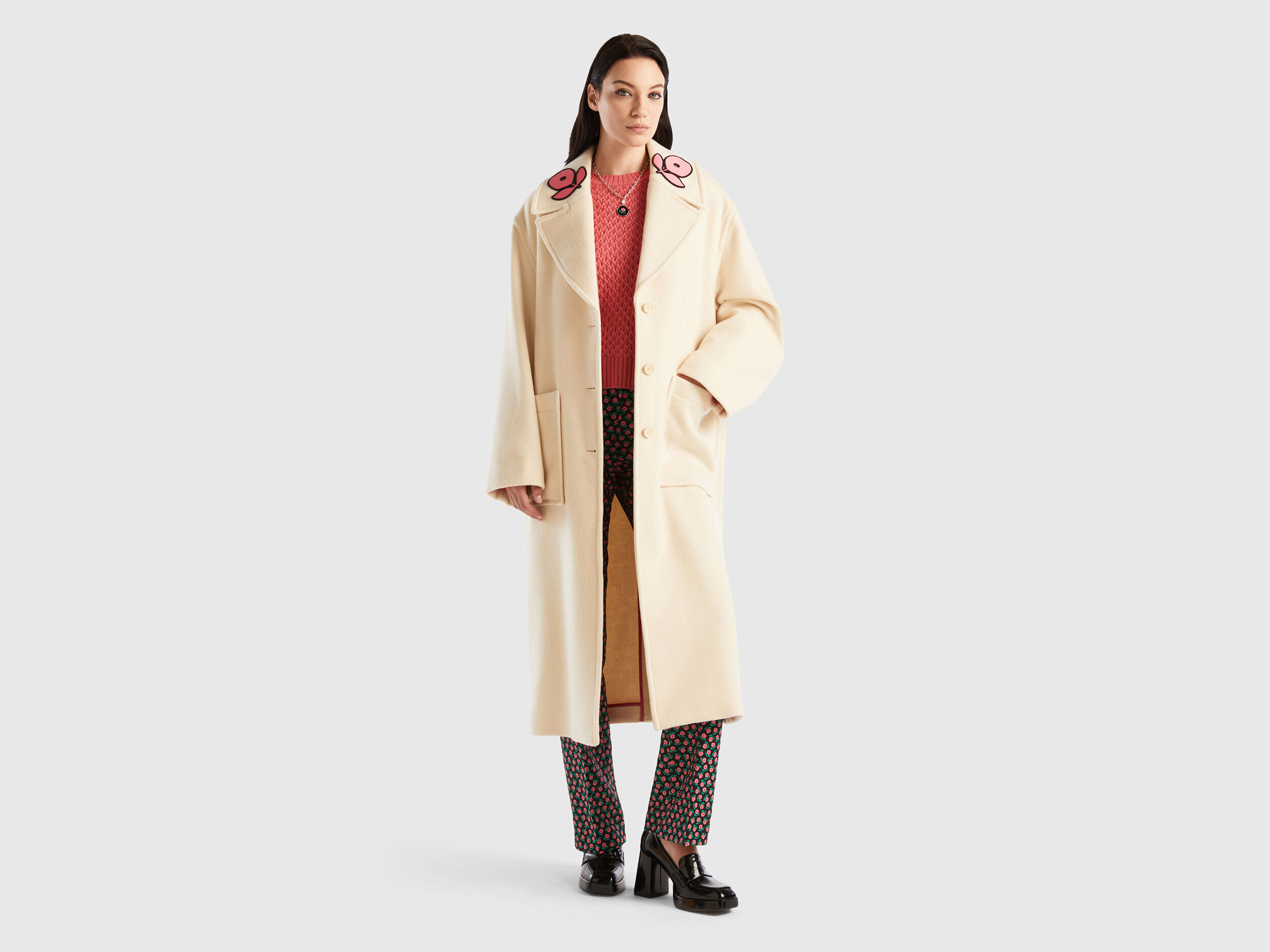 Manteau cusson fleurs Beige Benetton