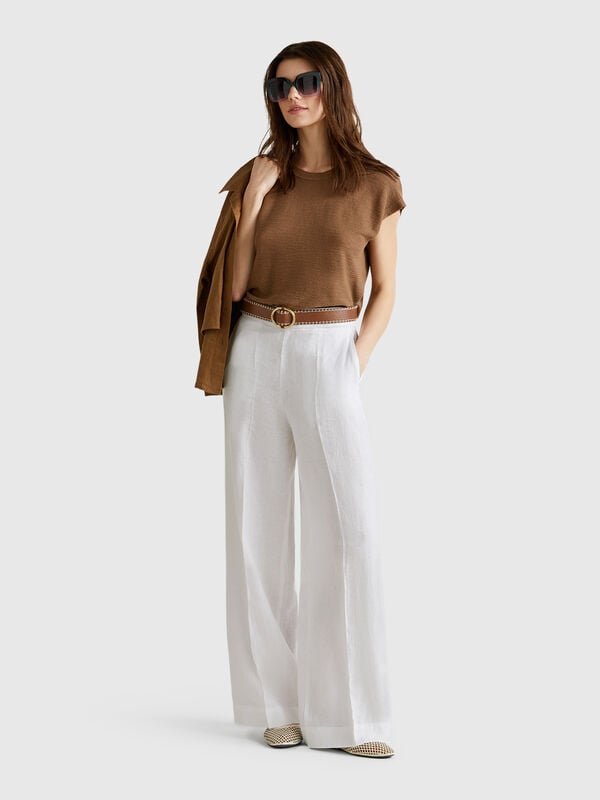 Pantalon Palazzo en 100% lin Femme