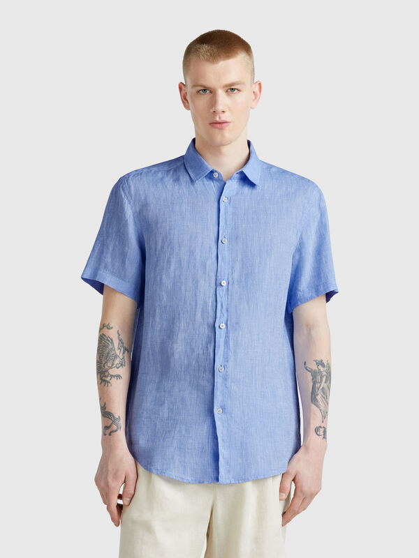 Chemise à manches courtes en pur lin Homme