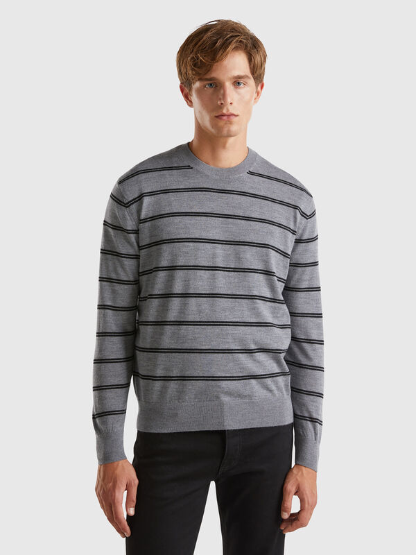 Pull rayé en pure laine mérinos Homme