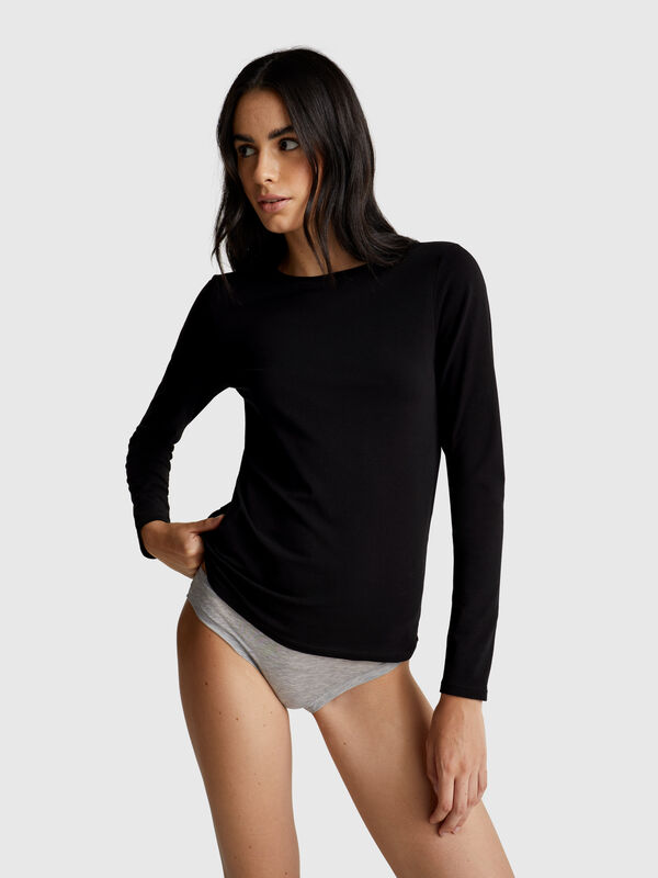 T-shirt à manches longues en coton super extensible Femme