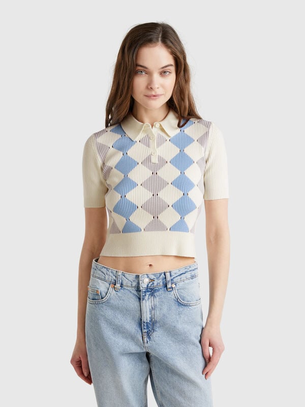 Polo en maille avec incrustation de diamants Femme