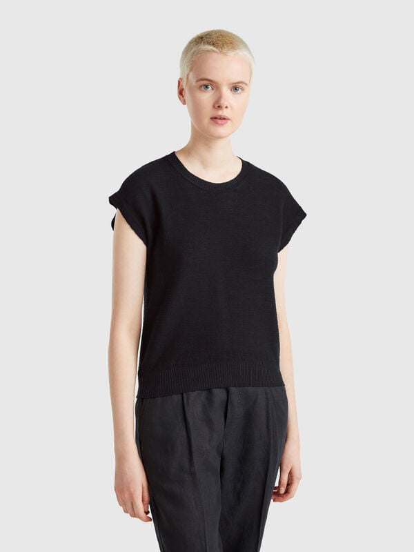 Gilet en coton et lin mélangés Femme