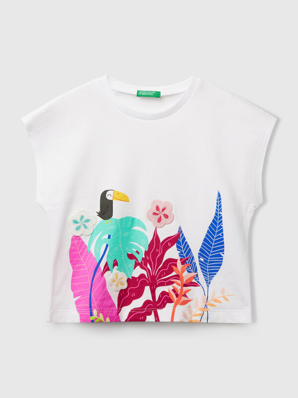 T-shirt avec applications imprimées et crochetées Filles