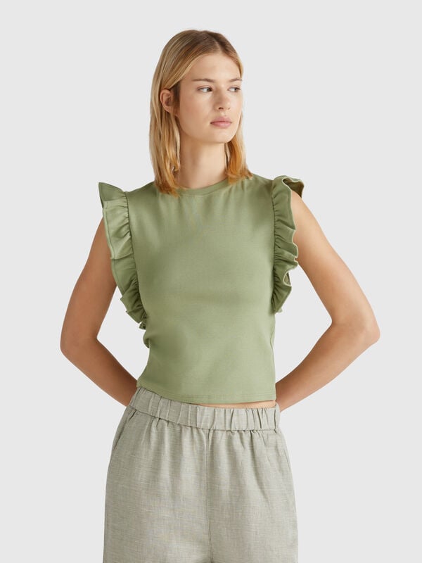 T-shirt coupe slim à volants Femme
