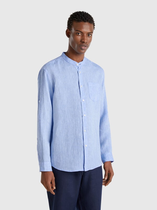 Chemise en lin à col mao Homme