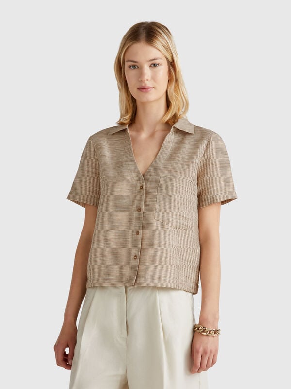 Chemise rayée en lin mélangé Femme
