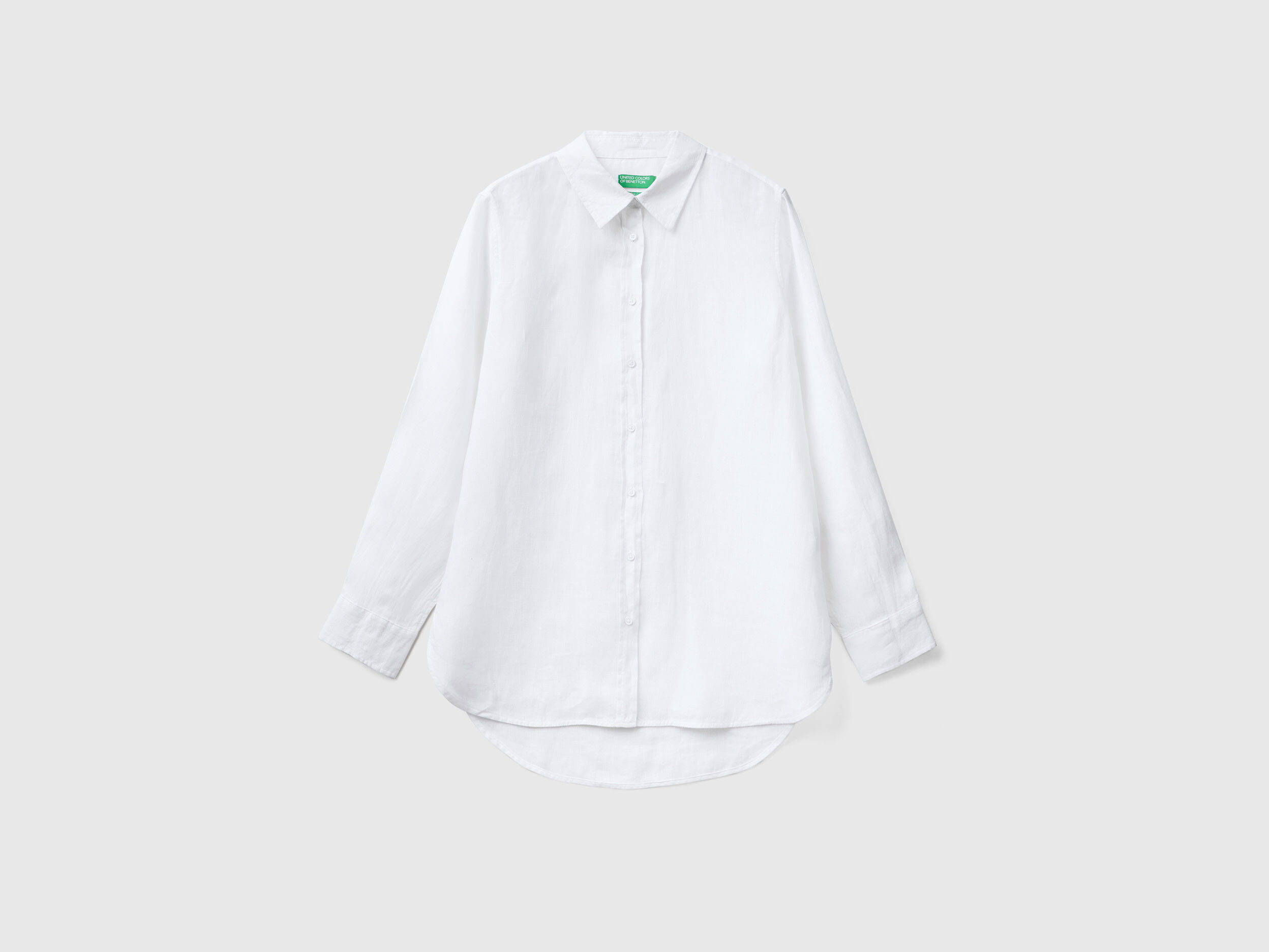 Chemise longue en pur lin Blanc Benetton