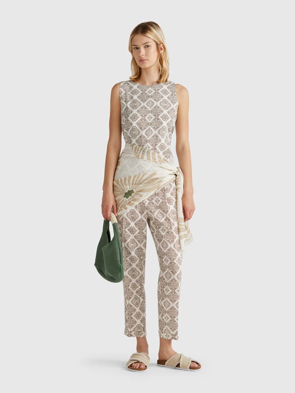 Pantalon en lin imprimé Femme