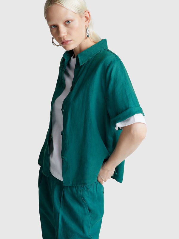 Chemise courte en pur lin Femme