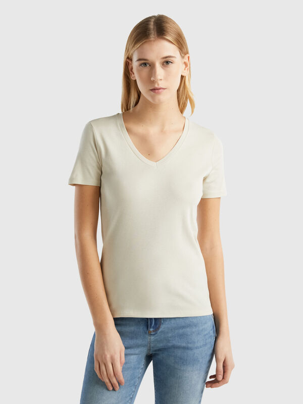 T-shirt en pur coton col V Femme