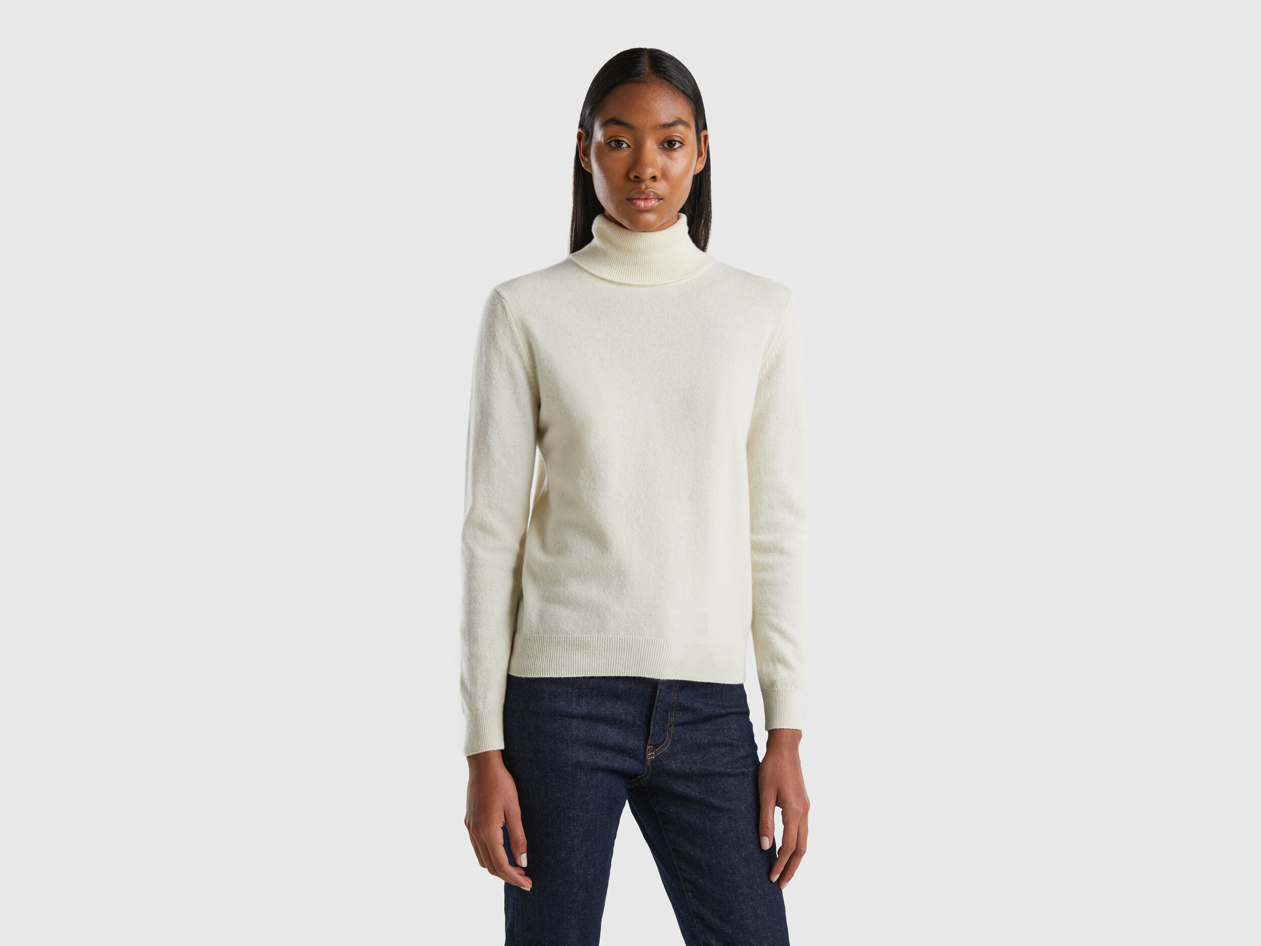 Pull col roul beige en pure laine M rinos Cr me Benetton