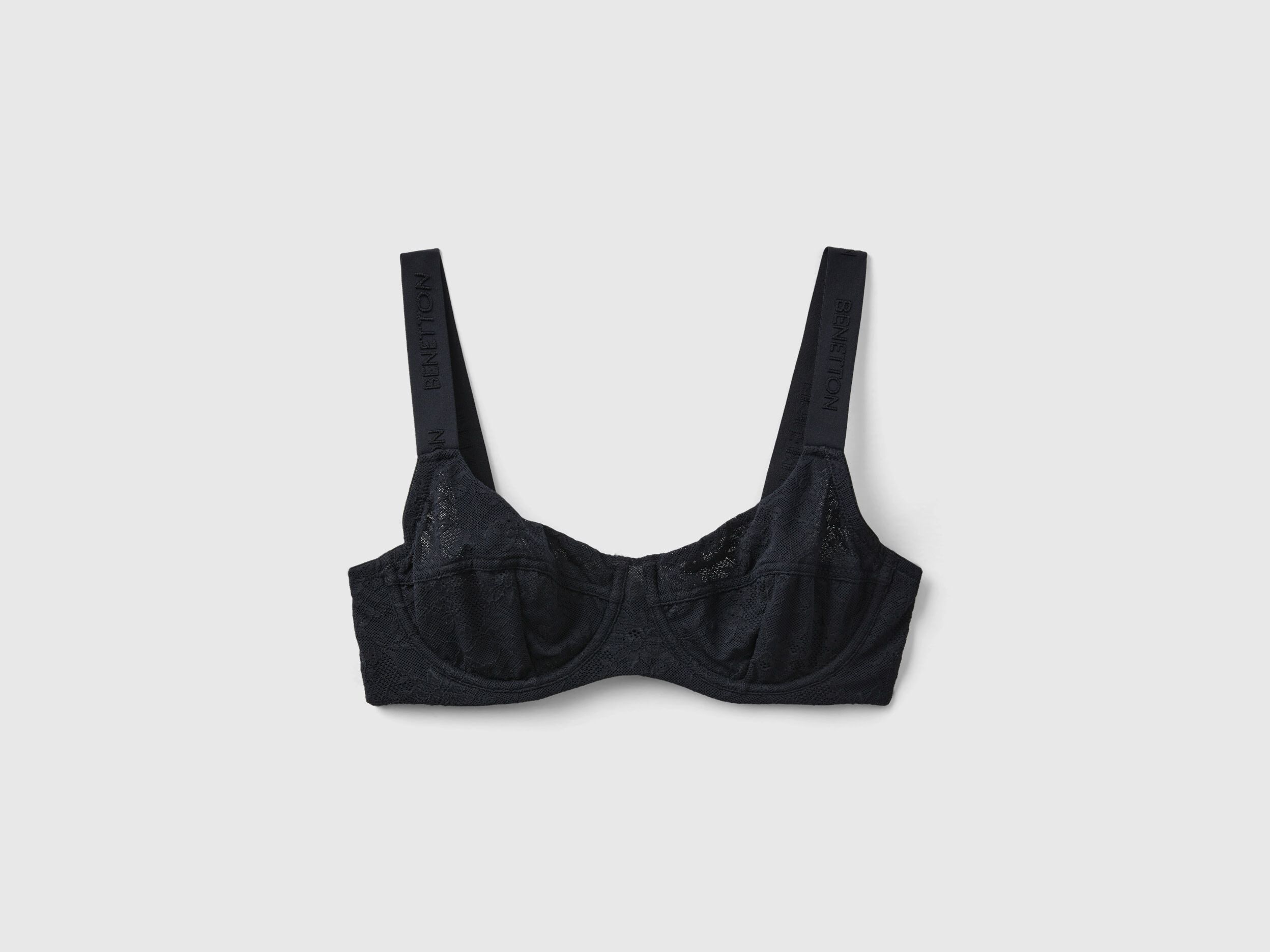 Soutien gorge bonnet C en dentelle stretch Noir Benetton
