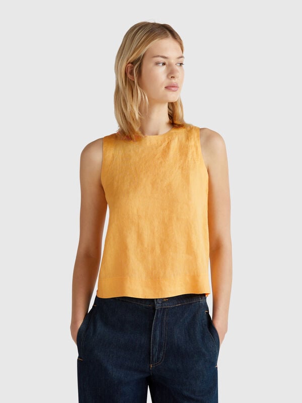 Top sans manches en pur lin Femme