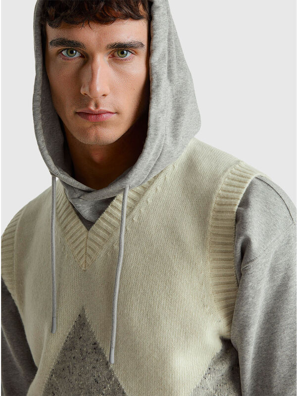 Gilet en laine mélangée à motifs losanges Homme