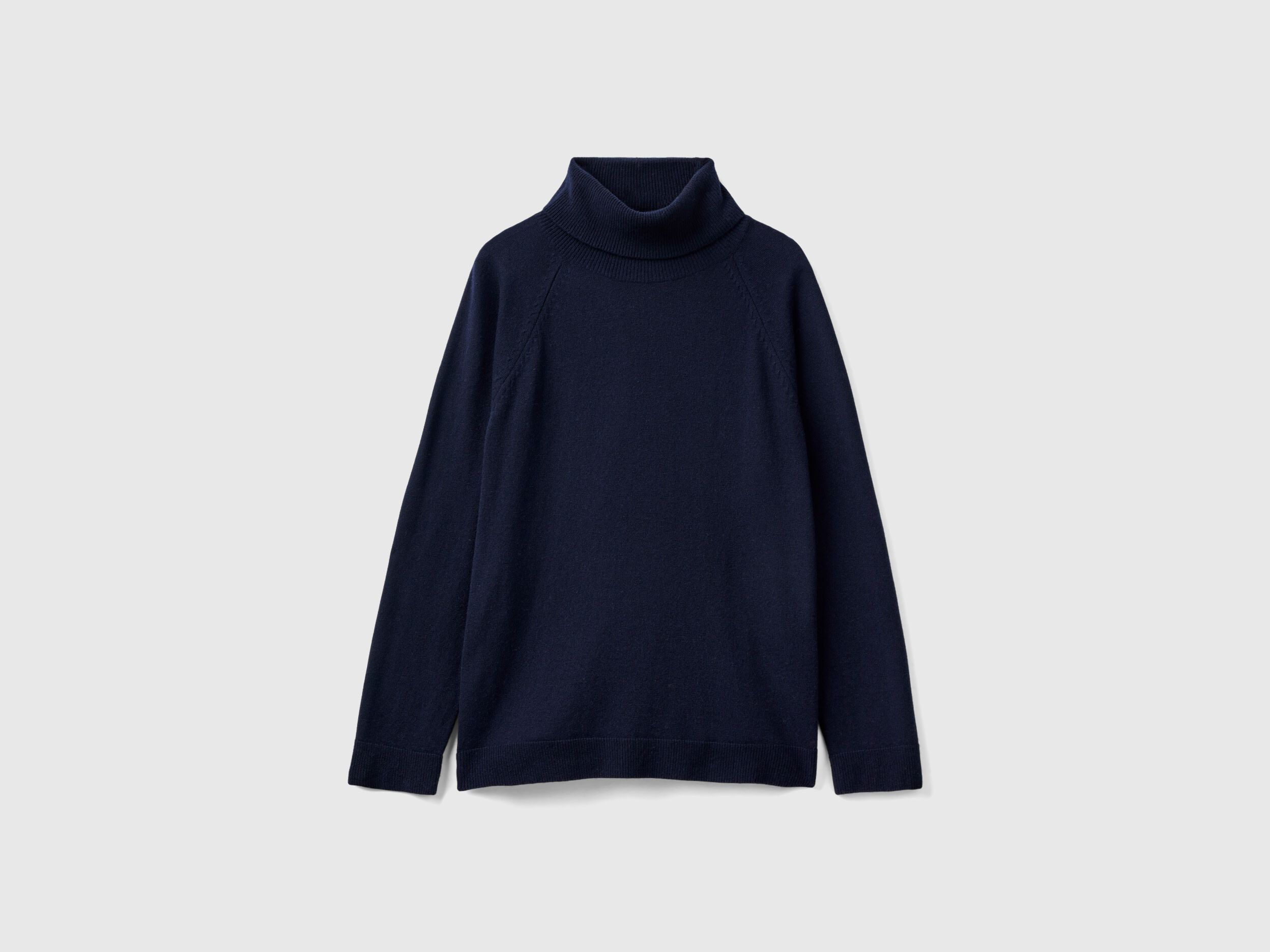 Pull col montant bleu fonc en m lange de laine et cachemire