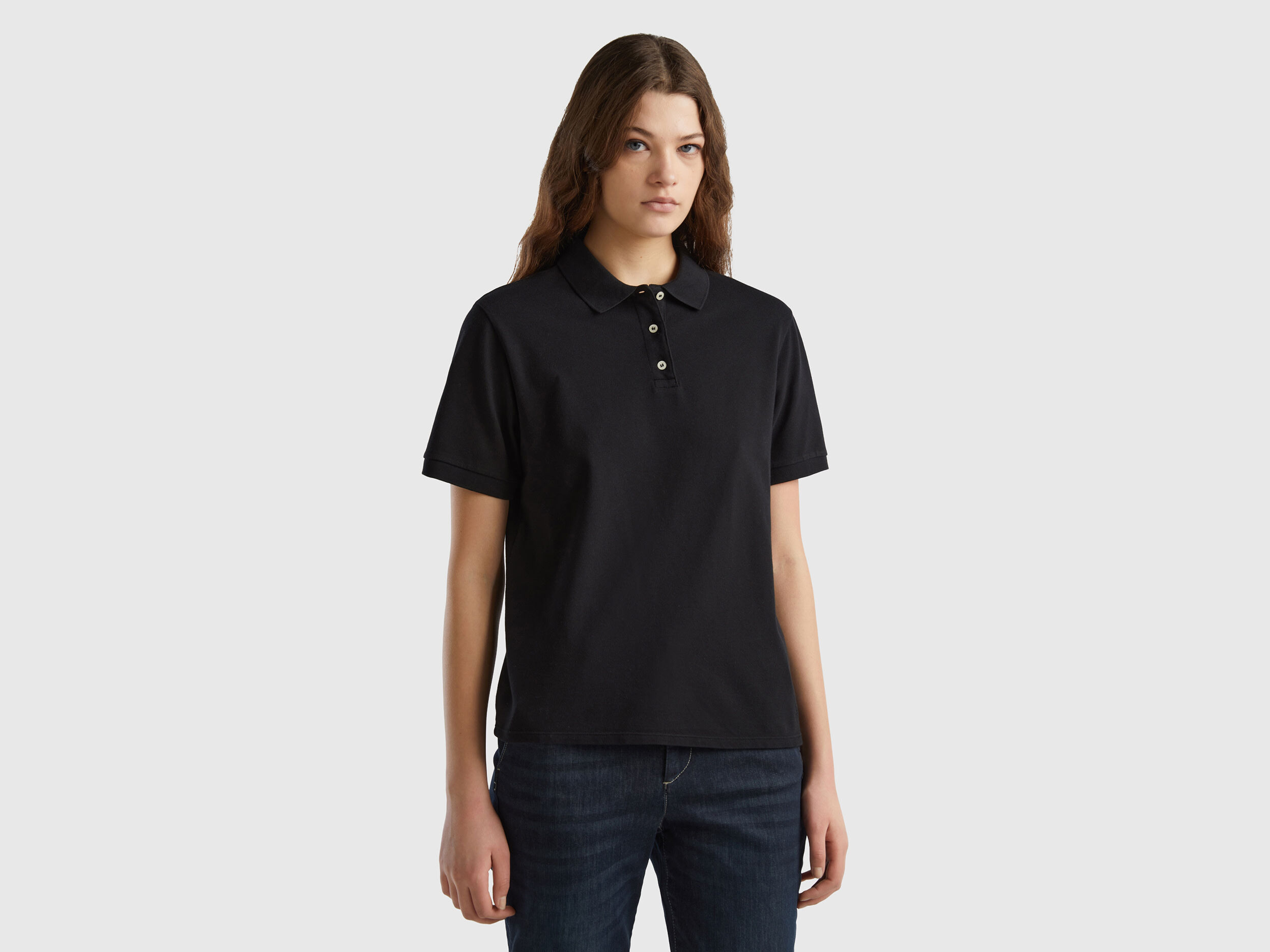 Polo en coton bio stretch Noir Benetton