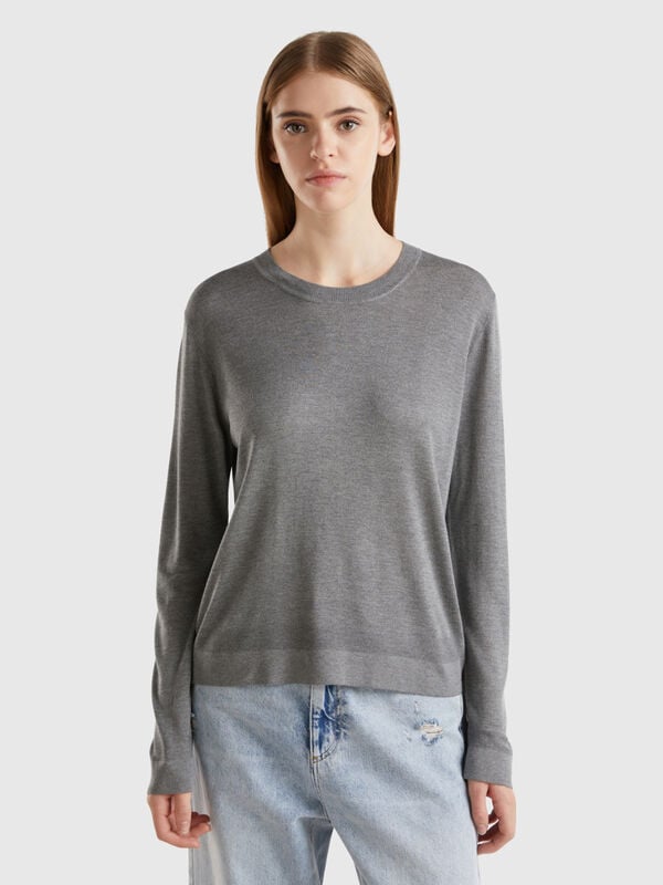 Pull à manches longues en soie mélangée Femme