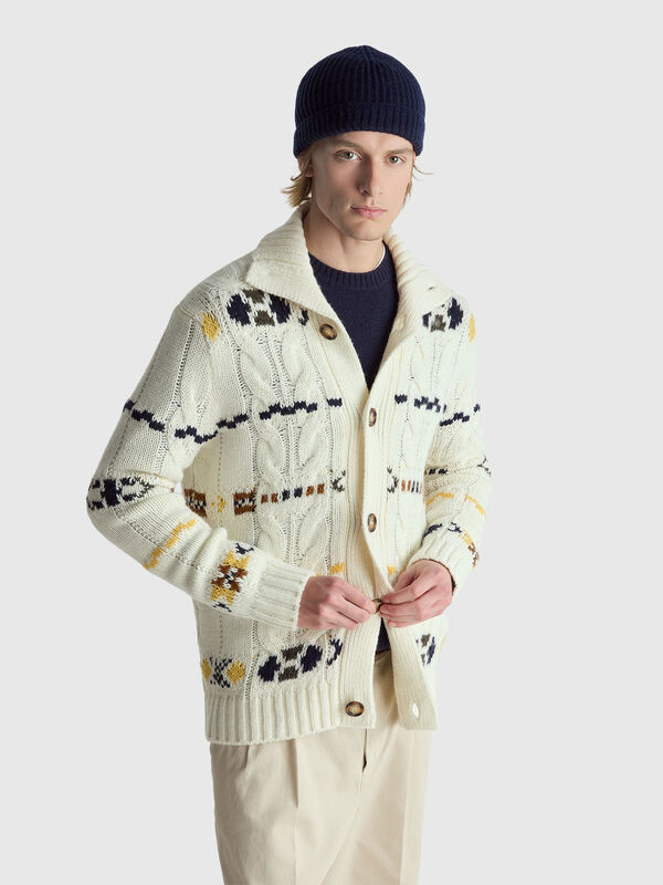 Cardigan à motif jacquard géométrique Homme
