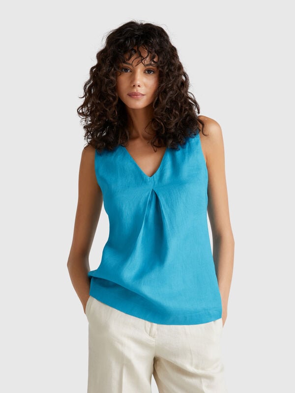 Blouse sans manches en pur lin Femme